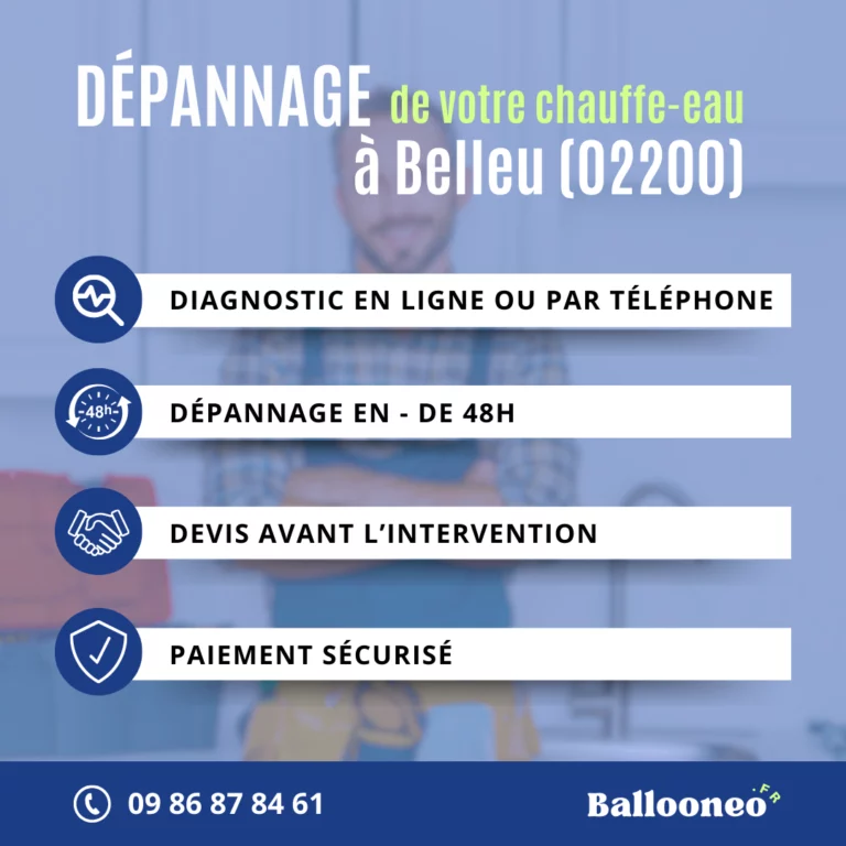 Déroulement d'un dépannage de chauffe-eau par Ballooneo à Belleu (02200)