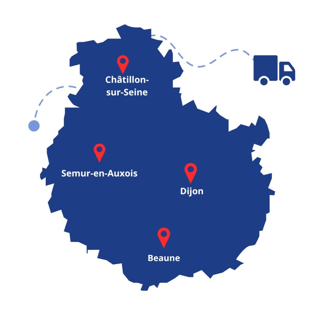 Carte d'intervention des dépannages de Ballooneo dans le département de la Côte-d'Or (21)