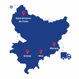 Carte des villes d'intervention de Ballooneo dans le département des Alpes-Maritimes (06)