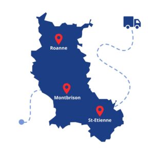 Carte d'intervention des dépannages de Ballooneo dans le département de la Loire (42)