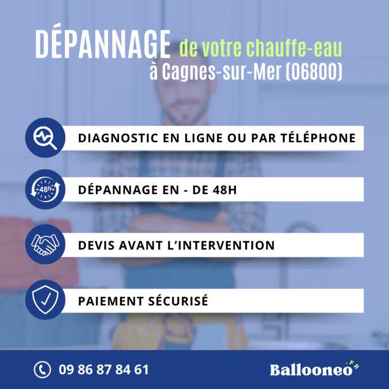 Déroulement d'un dépannage de chauffe-eau par Ballooneo à Cagnes-sur-Mer (06800)